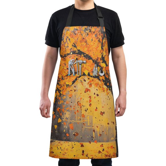 Kitchen Apron with 2 Pockets Adjustable waterproof Cooking Aprons for Women Men Chef Falling Leaves and Lamp