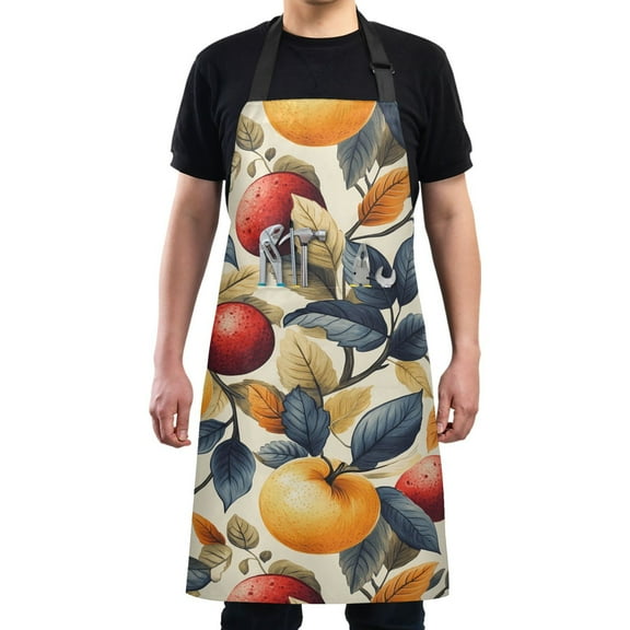Kitchen Apron with 2 Pockets Adjustable waterproof Cooking Aprons for Women Men Chef Fruit and Leaves