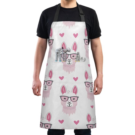 Kitchen Apron with 2 Pockets Adjustable waterproof Cooking Aprons for Women Men Chef Funny Llamas with Glasses