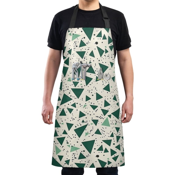 Kitchen Apron with 2 Pockets Adjustable waterproof Cooking Aprons for Women Men Chef Green Small Triangles