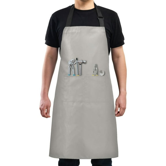 Kitchen Apron with 2 Pockets Adjustable waterproof Cooking Aprons for Women Men Chef Grey