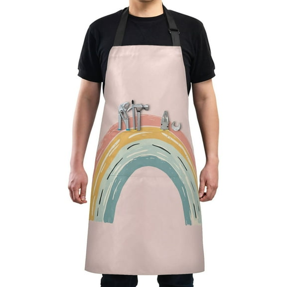 Kitchen Apron with 2 Pockets Adjustable waterproof Cooking Aprons for Women Men Chef Hand-painted Rainbow