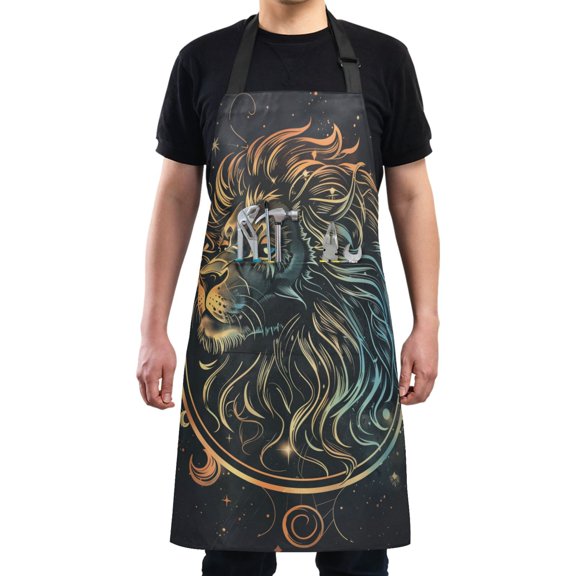 Kitchen Apron with 2 Pockets Adjustable waterproof Cooking Aprons for Women Men Chef Handsome Lion Head
