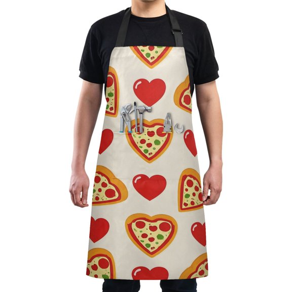 Kitchen Apron with 2 Pockets Adjustable waterproof Cooking Aprons for Women Men Chef Heart Pizza