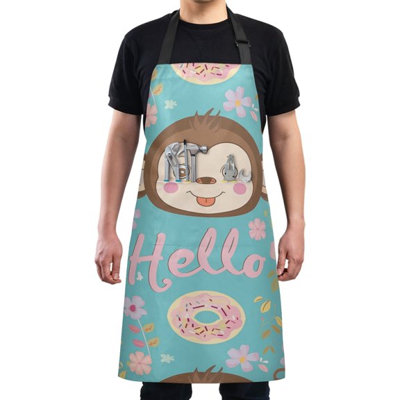 Kitchen Apron with 2 Pockets Adjustable waterproof Cooking Aprons for Women Men Chef Hello Monkey Face