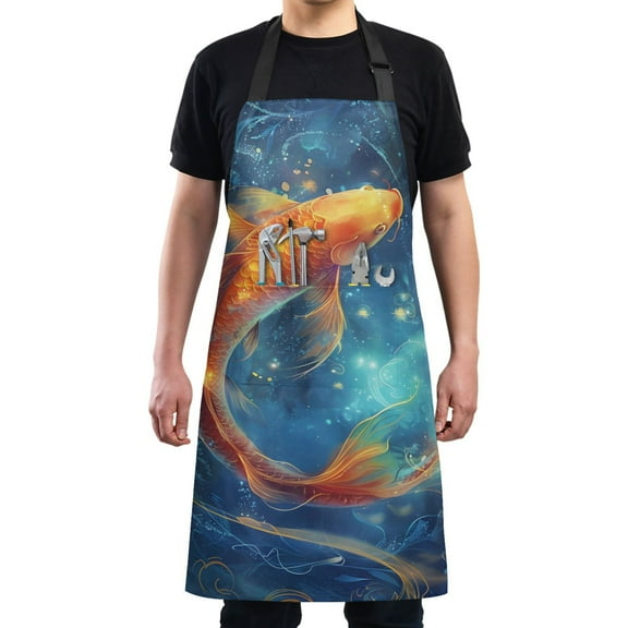 Kitchen Apron with 2 Pockets Adjustable waterproof Cooking Aprons for Women Men Chef Koi Fish Swimming