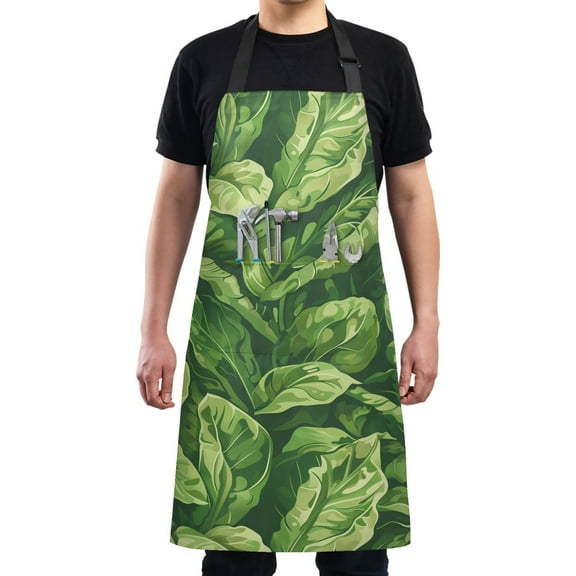 Kitchen Apron with 2 Pockets Adjustable waterproof Cooking Aprons for Women Men Chef Leafy Green Vegetable