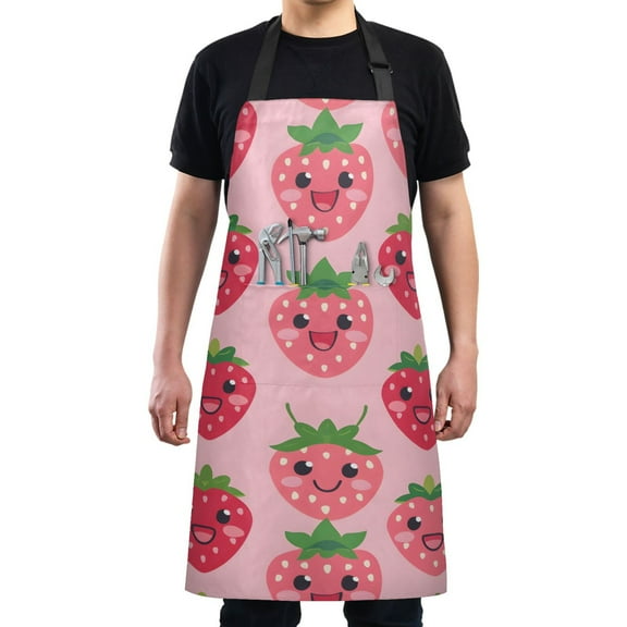 Kitchen Apron with 2 Pockets Adjustable waterproof Cooking Aprons for Women Men Chef Lovely Strawberry