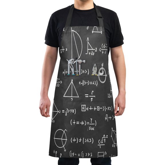 Kitchen Apron with 2 Pockets Adjustable waterproof Cooking Aprons for Women Men Chef Mathematics Blackboard