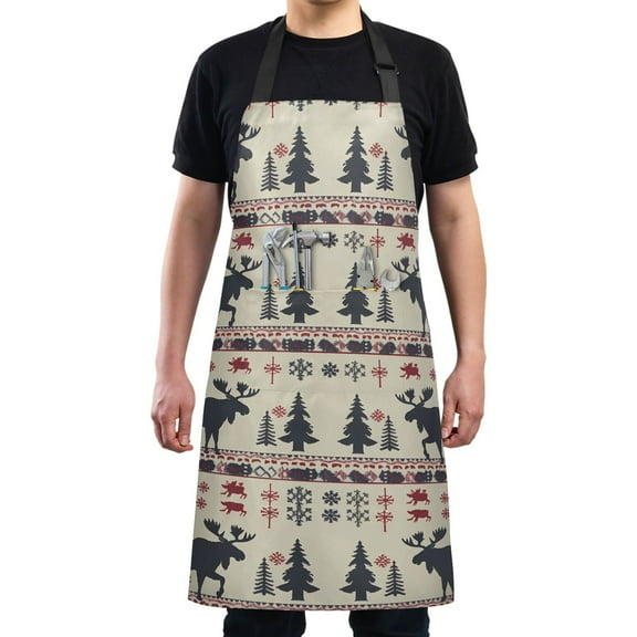 Kitchen Apron with 2 Pockets Adjustable waterproof Cooking Aprons for Women Men Chef Moose Tree Silhouette