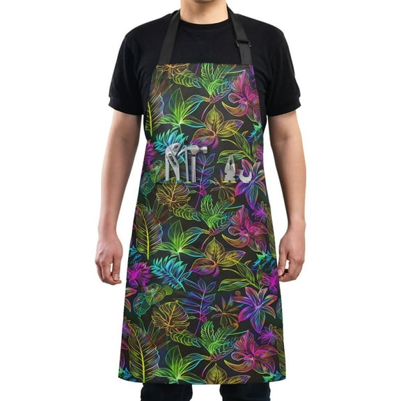 Kitchen Apron with 2 Pockets Adjustable waterproof Cooking Aprons for Women Men Chef Neon Leaf