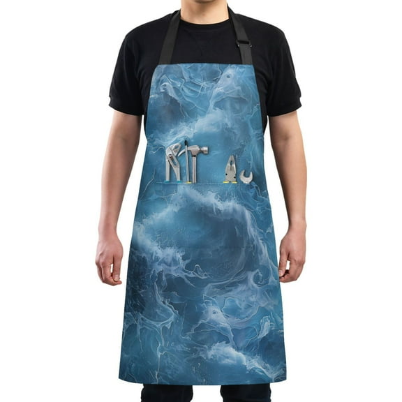 Kitchen Apron with 2 Pockets Adjustable waterproof Cooking Aprons for Women Men Chef Ocean Wavea