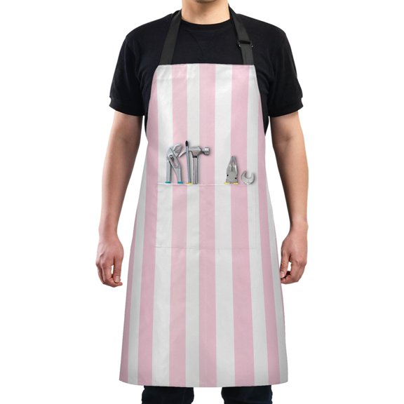 Kitchen Apron with 2 Pockets Adjustable waterproof Cooking Aprons for Women Men Chef Pale Pink and White Striped