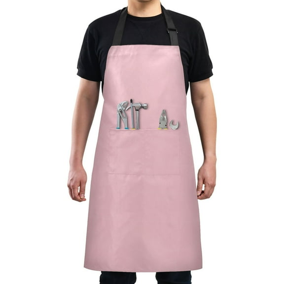 Kitchen Apron with 2 Pockets Adjustable waterproof Cooking Aprons for Women Men Chef Pale Pink