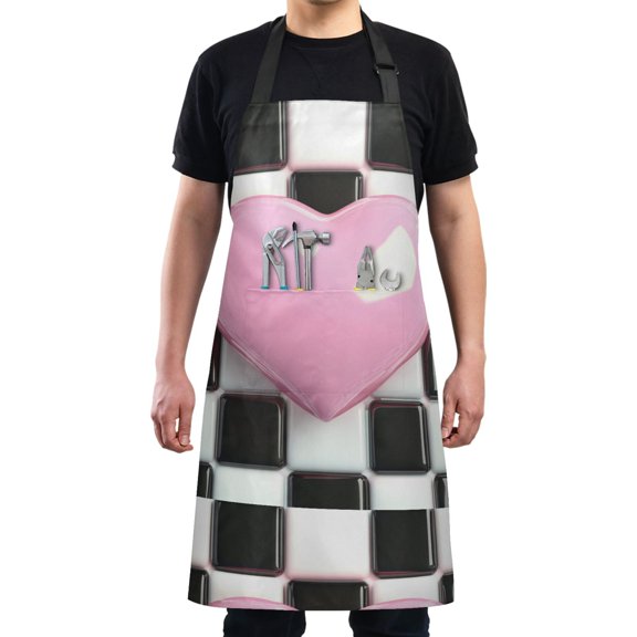 Kitchen Apron with 2 Pockets Adjustable waterproof Cooking Aprons for Women Men Chef Pink Heart on Checkered
