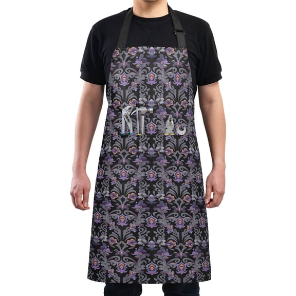 Kitchen Apron with 2 Pockets Adjustable waterproof Cooking Aprons for Women Men Chef Purple Flower Pattern