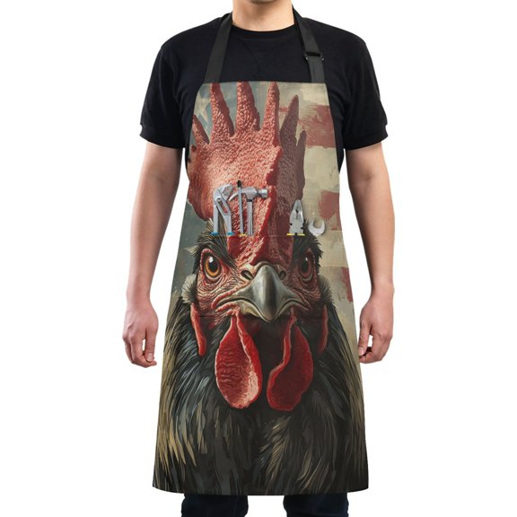 Kitchen Apron with 2 Pockets Adjustable waterproof Cooking Aprons for Women Men Chef Retro Chicken with American Flag