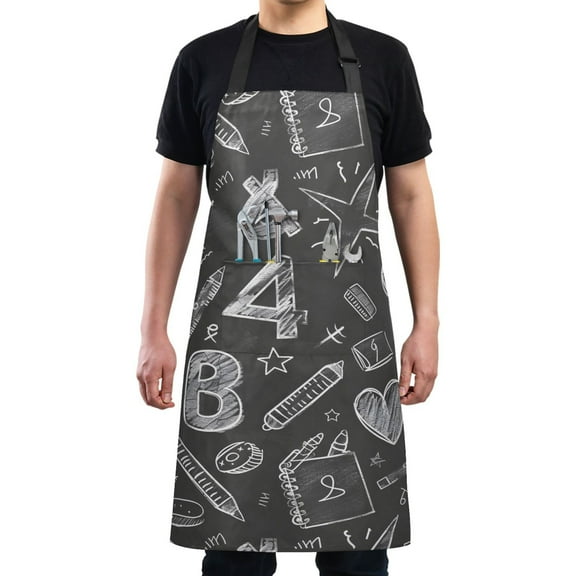 Kitchen Apron with 2 Pockets Adjustable waterproof Cooking Aprons for Women Men Chef Sketches Numbers and Character