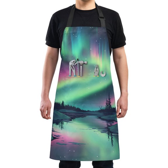 Kitchen Apron with 2 Pockets Adjustable waterproof Cooking Aprons for Women Men Chef Snow Aurora