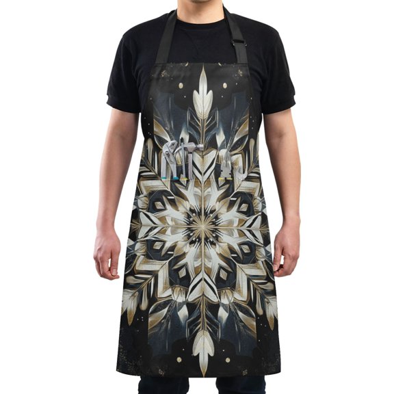 Kitchen Apron with 2 Pockets Adjustable waterproof Cooking Aprons for Women Men Chef Snowflake Of Glod Feathers
