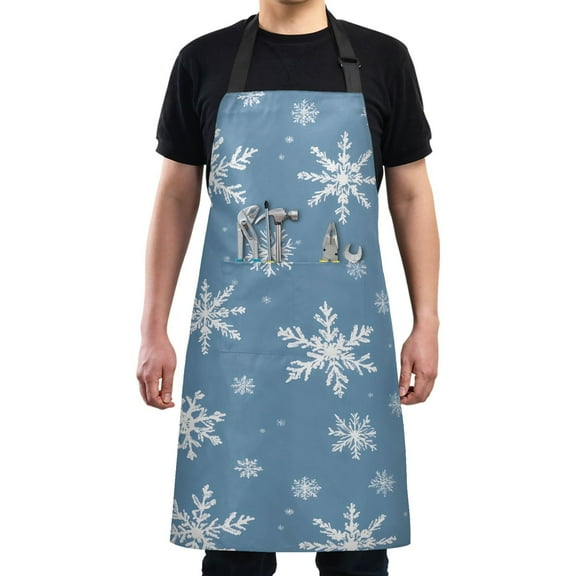 Kitchen Apron with 2 Pockets Adjustable waterproof Cooking Aprons for Women Men Chef Snowflakes in Air