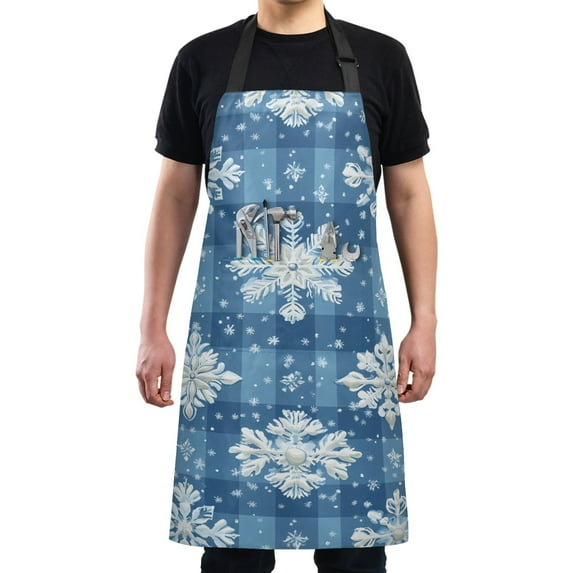 Kitchen Apron with 2 Pockets Adjustable waterproof Cooking Aprons for Women Men Chef Snowflakes on Checkerboard
