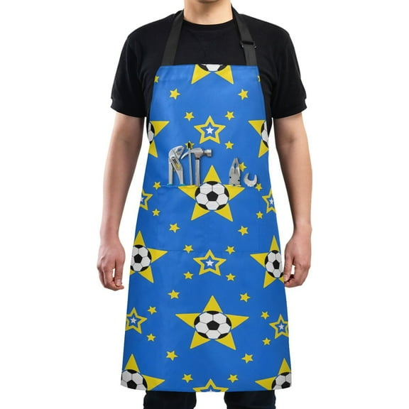 Kitchen Apron with 2 Pockets Adjustable waterproof Cooking Aprons for Women Men Chef Soccer and Star