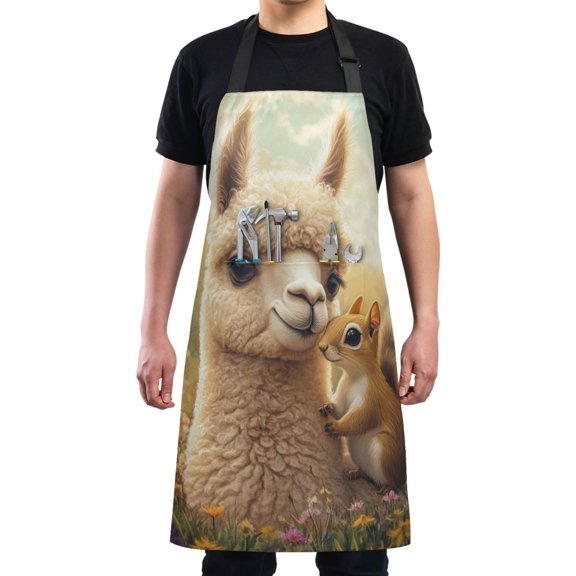 Kitchen Apron with 2 Pockets Adjustable waterproof Cooking Aprons for Women Men Chef Squirrel and Alpaca