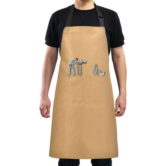 Kitchen Apron with 2 Pockets Adjustable waterproof Cooking Aprons for Women Men Chef Summer Tan