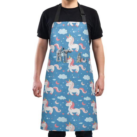 Kitchen Apron with 2 Pockets Adjustable waterproof Cooking Aprons for Women Men Chef Unicorn Moon Cloud