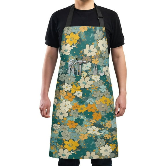 Kitchen Apron with 2 Pockets Adjustable waterproof Cooking Aprons for Women Men Chef Watercolor Little Daisy
