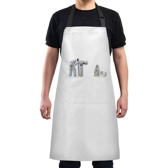 Kitchen Apron with 2 Pockets Adjustable waterproof Cooking Aprons for Women Men Chef White