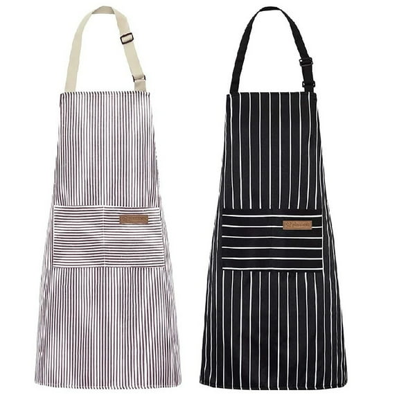 Durable Kitchen Cooking Apron with Striped Pattern - Stylish and Easy to Clean with Adjustable Straps for Home Use