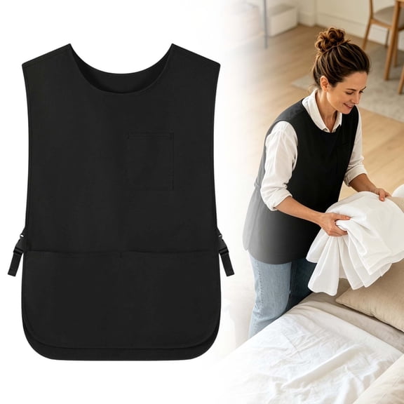 Kitchen Aprons, Sleeveless Work Apron with Pockets, Adjustable Side-Buckle Vest Apron, Water-Resistant Smock Apron for Cooking, 1 Apron