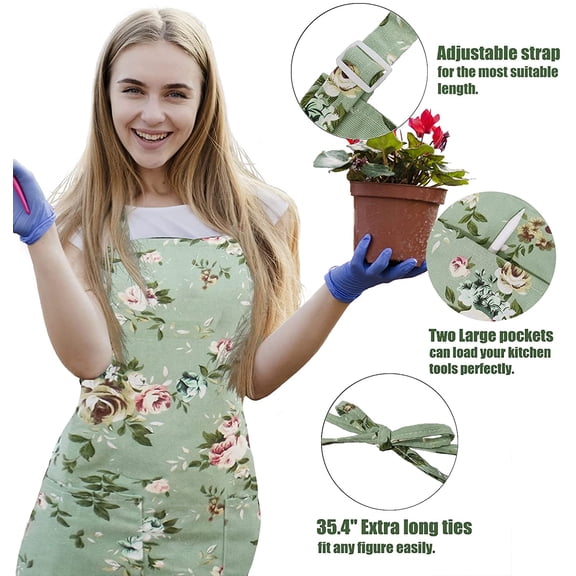 Kitchen Aprons for Women, 2 Pack Floral Aprons with 2 Pockets, Vintage Chef Bakers Apron for Cooking Baking Gardening - Cute Birthday Housewarming Gifts for BFF Mom Wife Sister Aunt Grandma