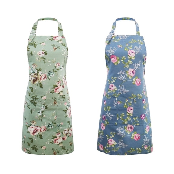 Kitchen Aprons For Women, 2 Pack Floral Aprons With 2 Pockets, Vintage Chef Bakers Apron For Cooking Baking Gardening, Cute Birthday Housewarming Gifts For Mom Wife Sister Daughter Aunt Grandma