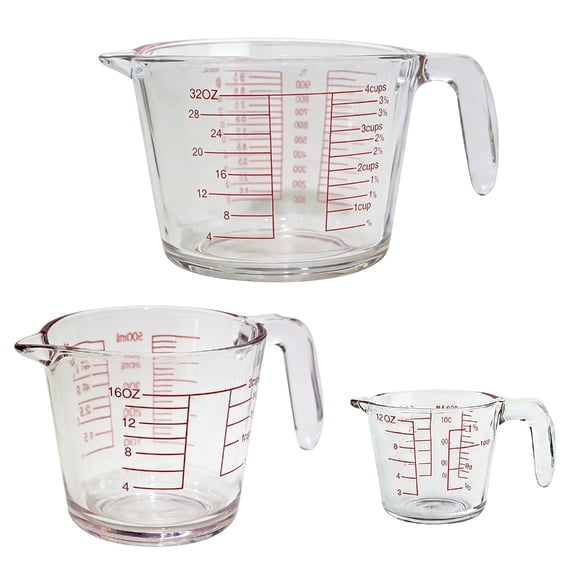 Kitchen Armoured Glass Measuring Cups with Accurate Multiple Unit Scale and Ergonomic Nonslip Handle for Secure Grips
