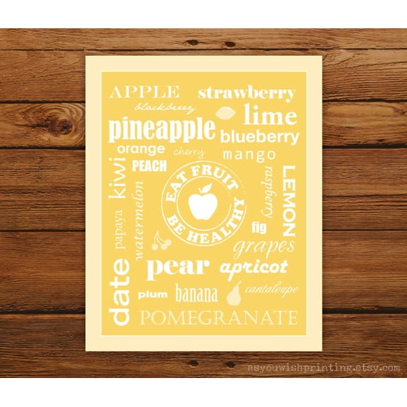 Kitchen Art Eat Fruit Be Healthy, Typography Golden Pineapple #3912, Unframed Canvas Size 24x36