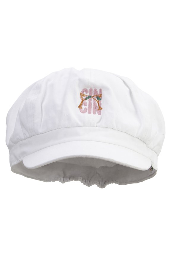 Kitchen Art Embroidered Cotton Elastic Big Size Newsboy Cap - White XL-3XL