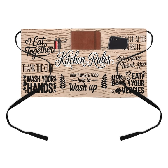 Kitchen Art Kitchen Restaurant Half Waist Apron, Spoon Knife Brown Honey Oak Wood Grain Minimalist Server Short Apron with 3 Pockets Waterproof Oil Waist Aprons for Women Waitress Waiter
