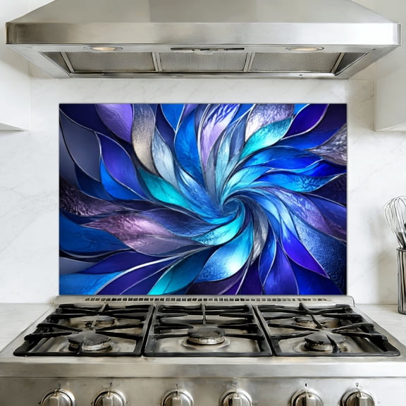 Kitchen Backsplash Peel and Stick Wall Murals Abstract Elegance Teal Violet Removable Mural 35.4"W x 23.6"H, Oil Proof Vinyl Wallpaper for Fireplace & Behind Stove