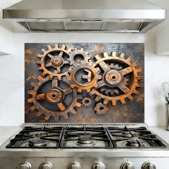 Kitchen Backsplash Peel and Stick Wall Murals Abstract Wheel Industrial Mechanical Teamwork Gears Cogs Removable Mural 35.4"W x 23.6"H, Oil Proof Vinyl Wallpaper for Fireplace & Behind Stove
