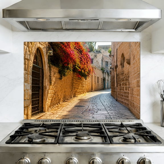 Kitchen Backsplash Peel and Stick Wall Murals Ancient Alley Quarter Jerusalem Removable Mural 35.4"W x 23.6"H, Oil Proof Vinyl Wallpaper for Fireplace & Behind Stove