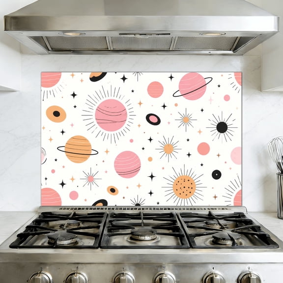 Kitchen Backsplash Peel and Stick Wall Murals Atomic Starbursts Mid Century Modern Sputnik Palm Springs 35.4"W x 23.6"H, Oil Proof Removable Vinyl Wallpaper for Fireplace & Behind Stove