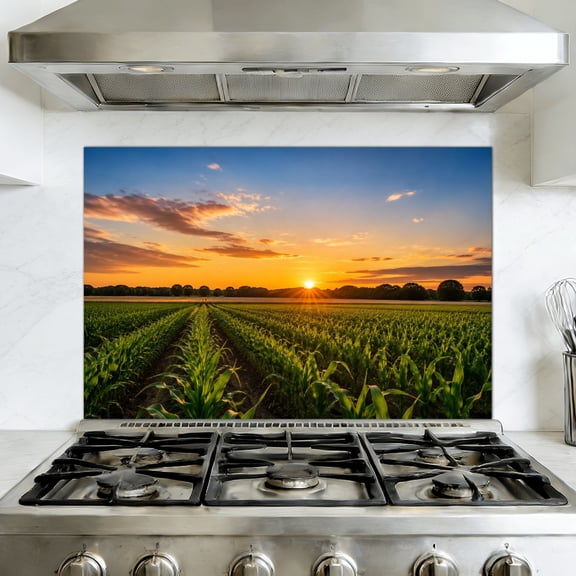 Kitchen Backsplash Peel and Stick Wall Murals Beautiful view corn farm sunset Removable Mural 35.4"W x 23.6"H, Oil Proof Vinyl Wallpaper for Fireplace & Behind Stove