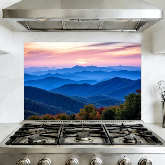 Kitchen Backsplash Peel and Stick Wall Murals Blue Ridge Mountain Sunrise Smoky Mountains Nature Forest Removable Mural 35.4"W x 23.6"H, Oil Proof Vinyl Wallpaper for Fireplace & Behind Stove
