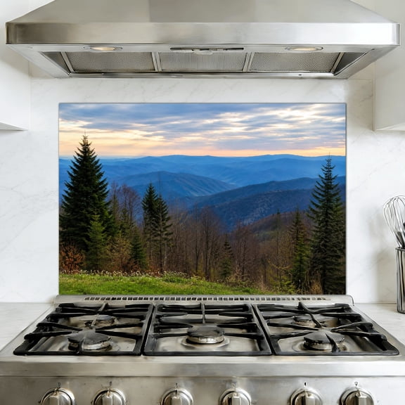 Kitchen Backsplash Peel and Stick Wall Murals Blue Ridge Parkway Appalachians Smoky Mountains Spring Removable Mural 35.4"W x 23.6"H, Oil Proof Vinyl Wallpaper for Fireplace & Behind Stove