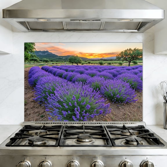 Kitchen Backsplash Peel and Stick Wall Murals Bluebonnet Purple Flowers Landscape Floral Split Lavender Removable Mural 35.4"W x 23.6"H, Oil Proof Vinyl Wallpaper for Fireplace & Behind Stove