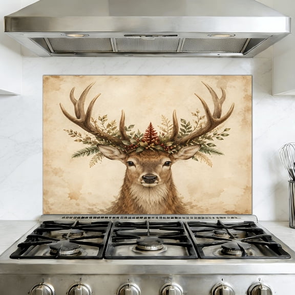 Kitchen Backsplash Peel and Stick Wall Murals Christmas Reindeer Rustic Xmas Vintage Removable Mural 35.4"W x 23.6"H, Oil Proof Vinyl Wallpaper for Fireplace & Behind Stove