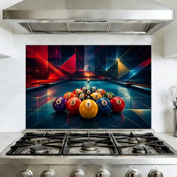Kitchen Backsplash Peel and Stick Wall Murals Cool Billiards Ball Pool Snooker Billiard Table Balls Geometric Removable Mural 35.4"W x 23.6"H, Oil Proof Vinyl Wallpaper for Fireplace & Behind Stove